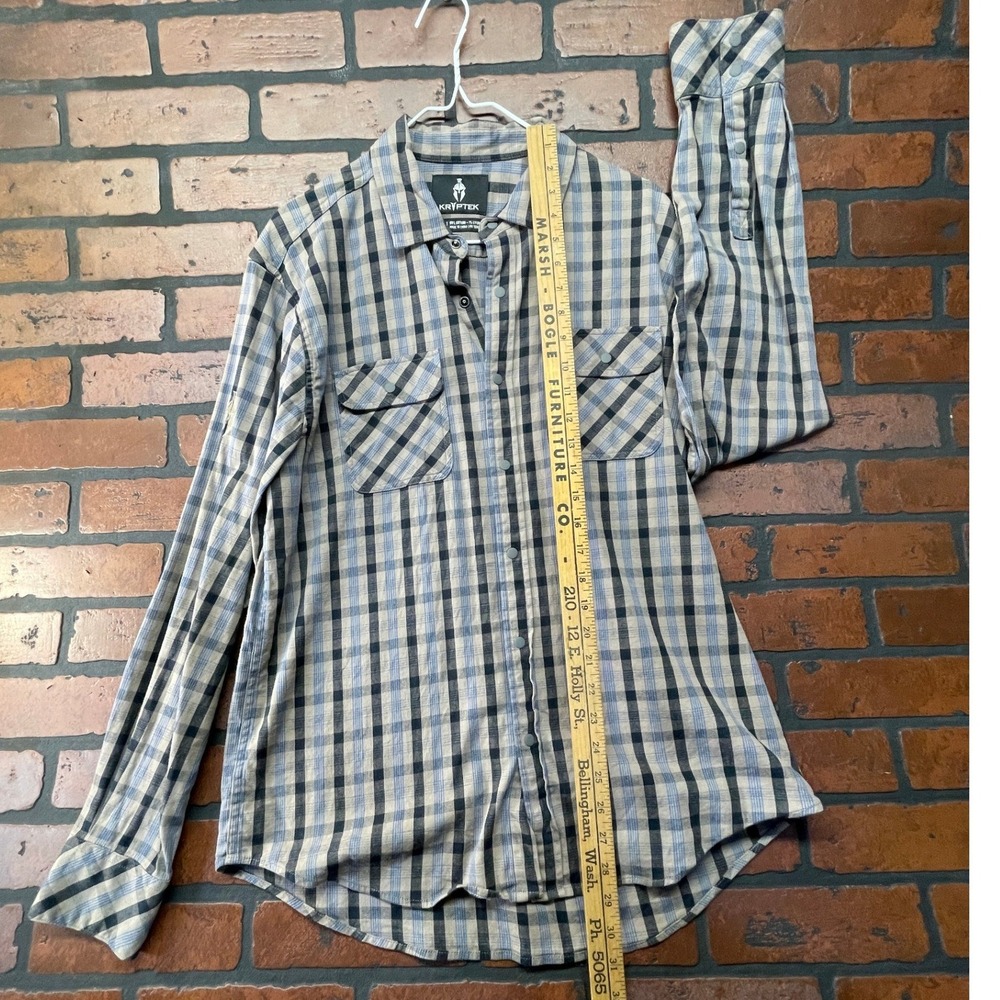 Kryptek M-L Black Brown Blue Plaid Flannel Long Sleeve Snap Button Shirt - Picture 9 of 11
